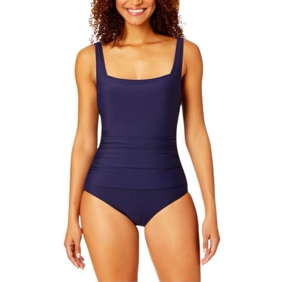 Anne Cole Women’s Square Neck One Piece Swimsuit Small Color Navy - Picture 1 of 10